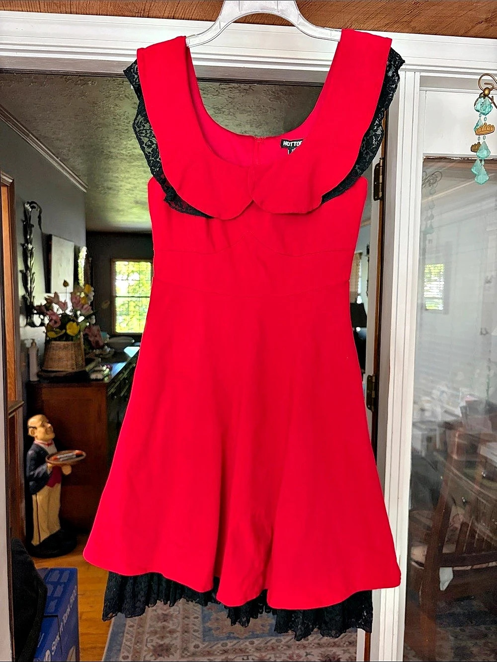 Hot Topic Red and Black Lace Swing pin up Dress Red & Black Lace Fit and Flare